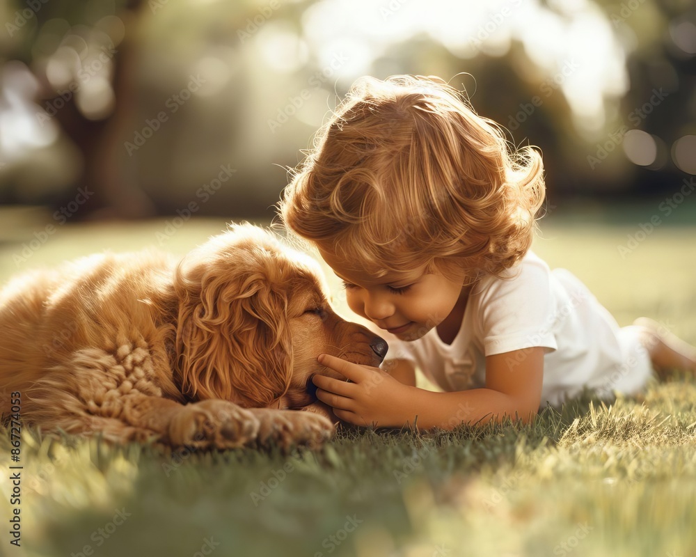 Joyful Moments Child Playing with Pet Dog in Yard Joyful Moments Child Playing with Pet Dog in Yard