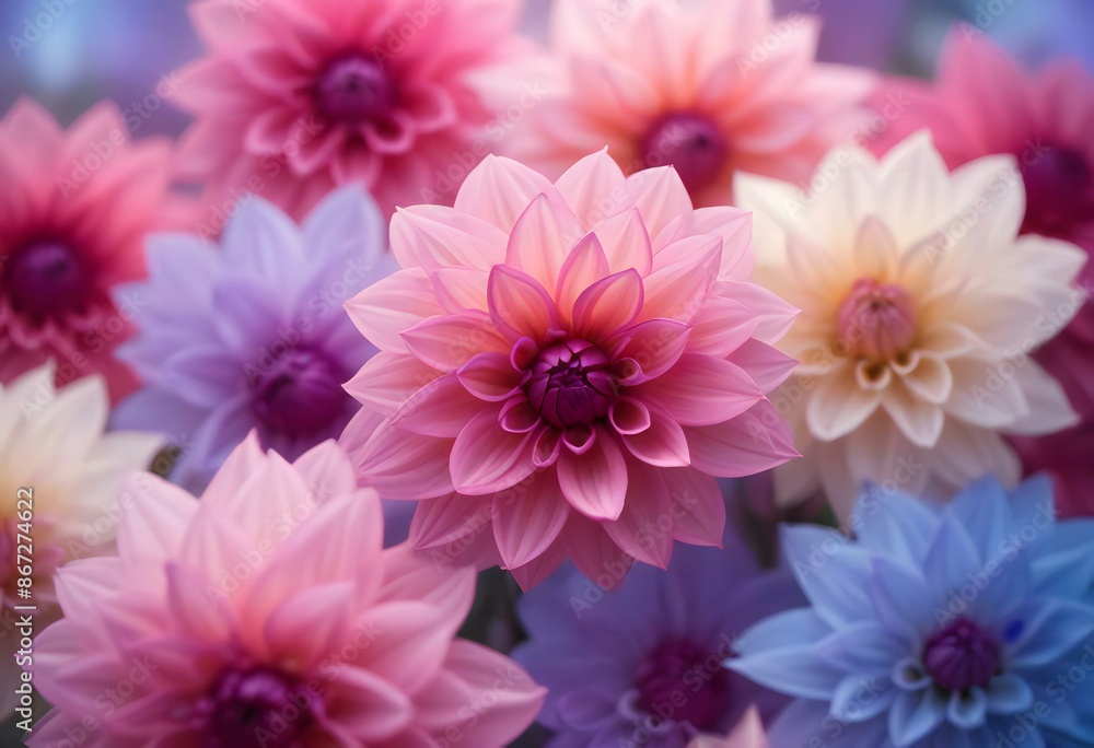 Close-up of vibrant pink and purple dahlia flowers with soft, blurred background Close-up of vibrant pink and purple dahlia flowers with soft, blurred background
