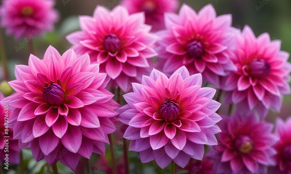 Close-up of vibrant pink and purple dahlia flowers with soft, blurred background Close-up of vibrant pink and purple dahlia flowers with soft, blurred background