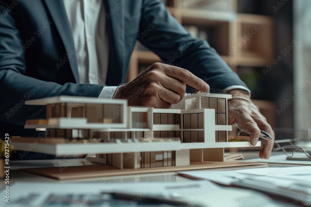 Architect Reviewing a Modern House Model Architect Reviewing a Modern House Model