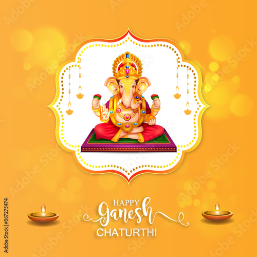 Illustration of happy Ganesh Chaturthi the festival of India , creative poster , banner , greetings design.