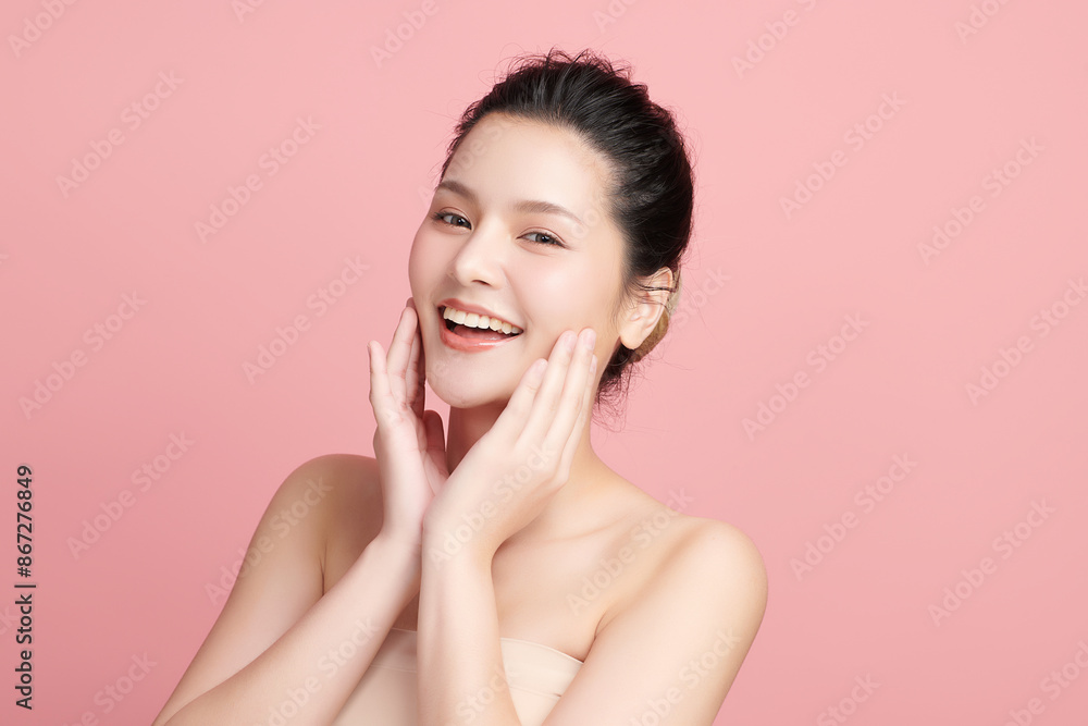 Beautiful young asian woman with clean fresh skin on pink background, Face care, Facial treatment, Cosmetology, beauty and spa, Asian women portrait. Beautiful young asian woman with clean fresh skin on pink background, Face care, Facial treatment, Cosmetology, beauty and spa, Asian women portrait.
