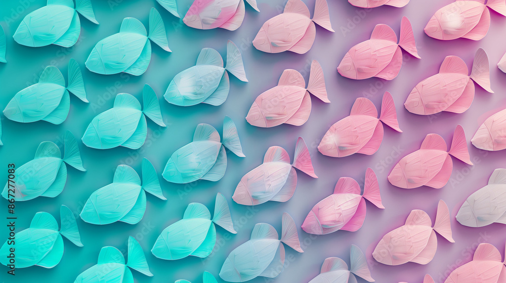 Pattern of blue and pink fish on gradient background Pattern of blue and pink fish on gradient background