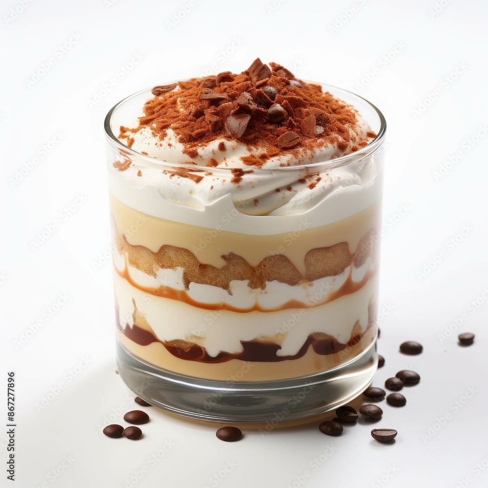 Layered Dessert Glass with Cream, Chocolate, and Biscuits Topped with Cocoa and Chocolate Chips Layered Dessert Glass with Cream, Chocolate, and Biscuits Topped with Cocoa and Chocolate Chips