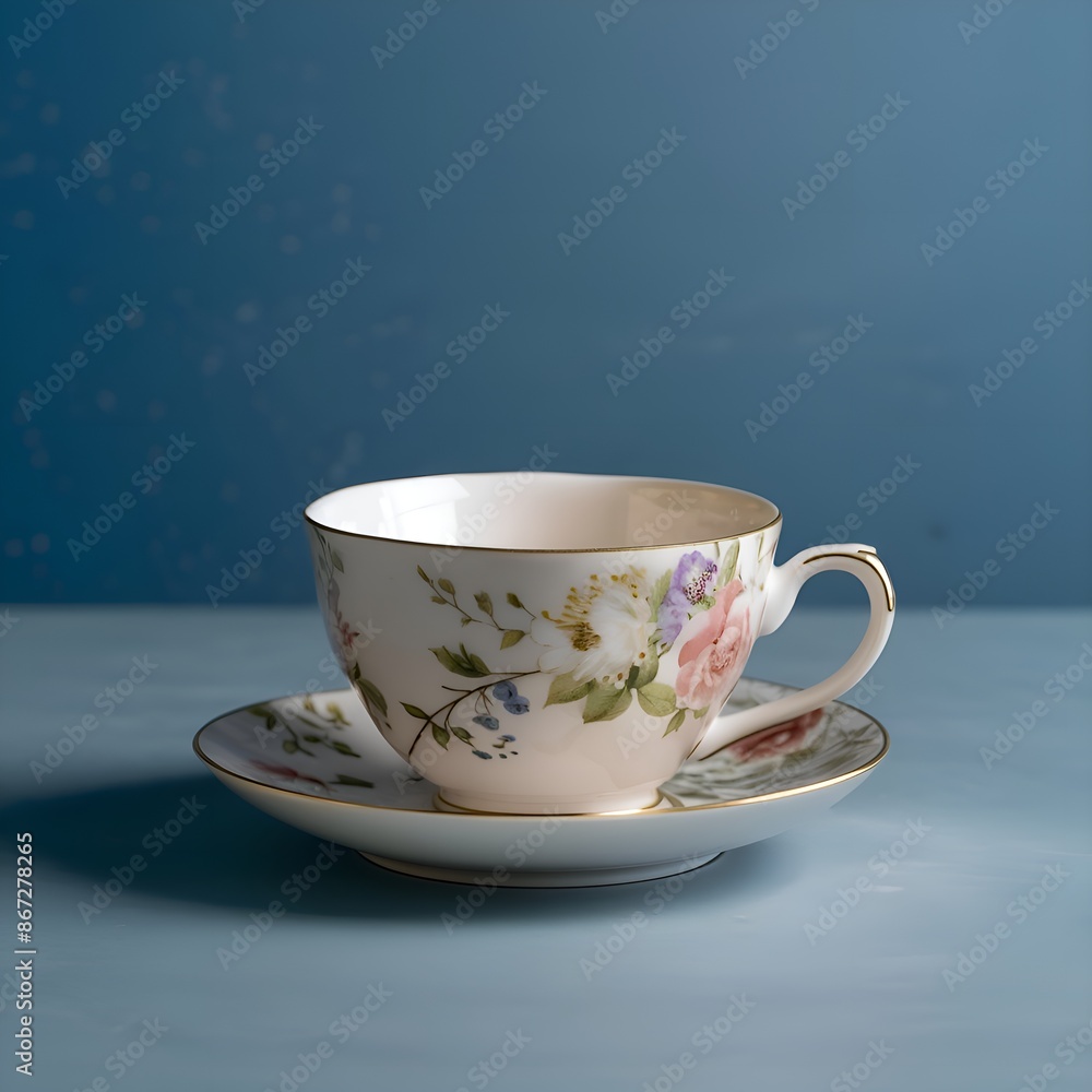 Floral Patterned Tea Cup on a blue background Floral Patterned Tea Cup on a blue background