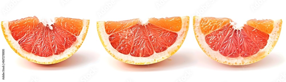 Three Slices of Pink Grapefruit Illustration Three Slices of Pink Grapefruit Illustration