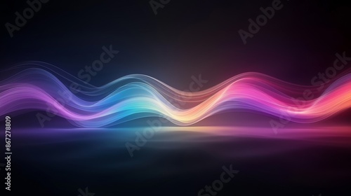Luminous, flowing waves of neon colors - pink, blue, and purple - gracefully undulate against a dark, textured background. Ethereal and mesmerizing digital art creation.	