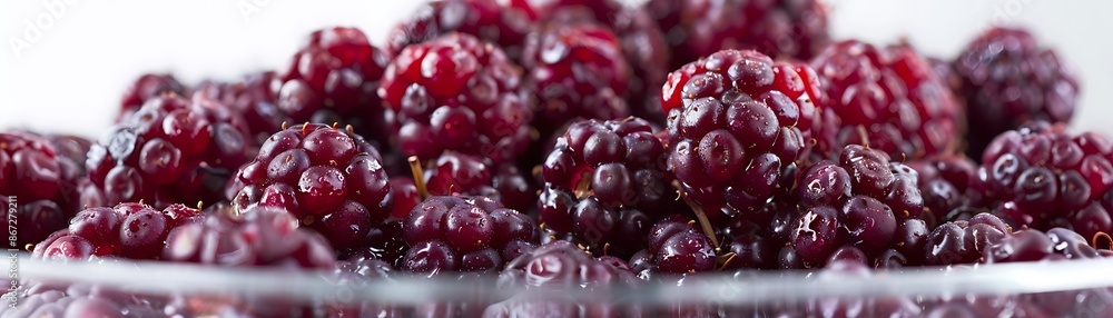 Closeup Photo of Ripe Purple Blackberries in a Glass Bowl Closeup Photo of Ripe Purple Blackberries in a Glass Bowl