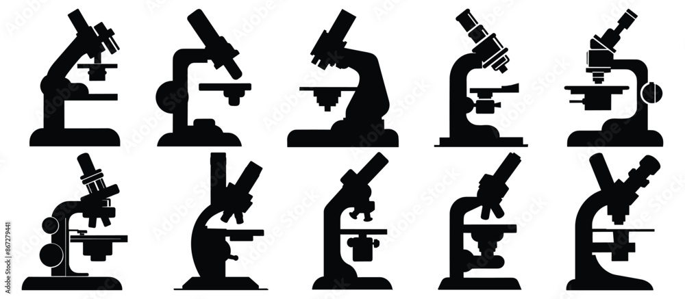 Microscope silhouette set vector design big pack of illustration and icon Microscope silhouette set vector design big pack of illustration and icon
