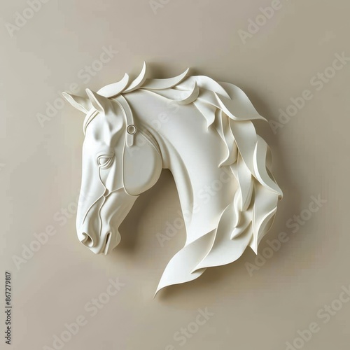 a white horse head on a beige wall photo