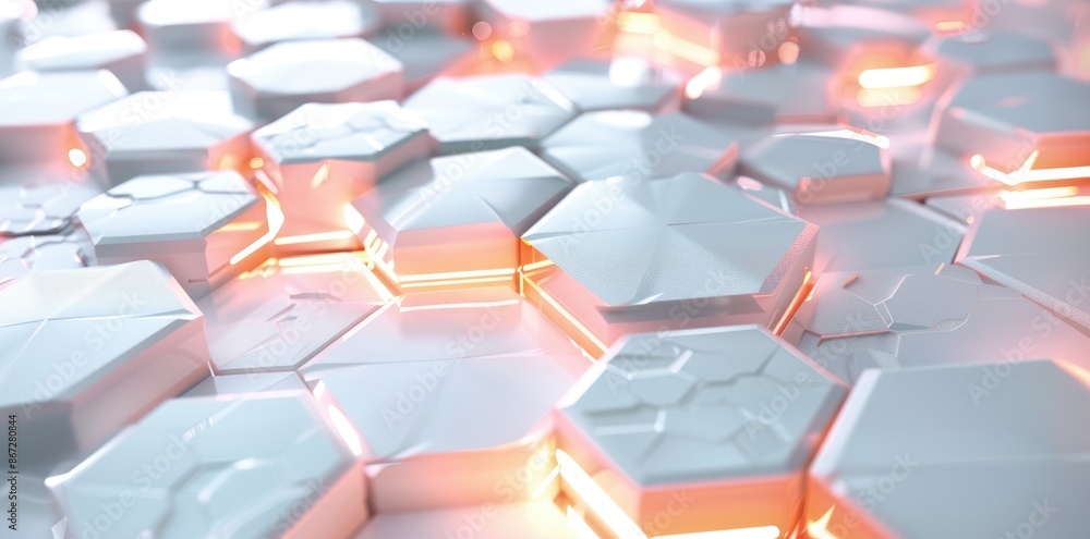 Obraz premium Abstract 3D Hexagonal Structure with Glowing Orange Lines