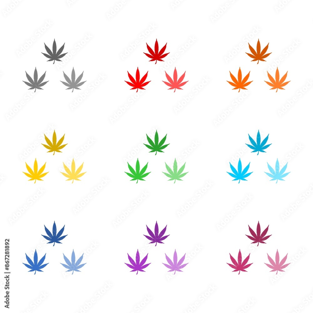 Cannabis leaf icon isolated on white background. Set icons colorful Cannabis leaf icon isolated on white background. Set icons colorful