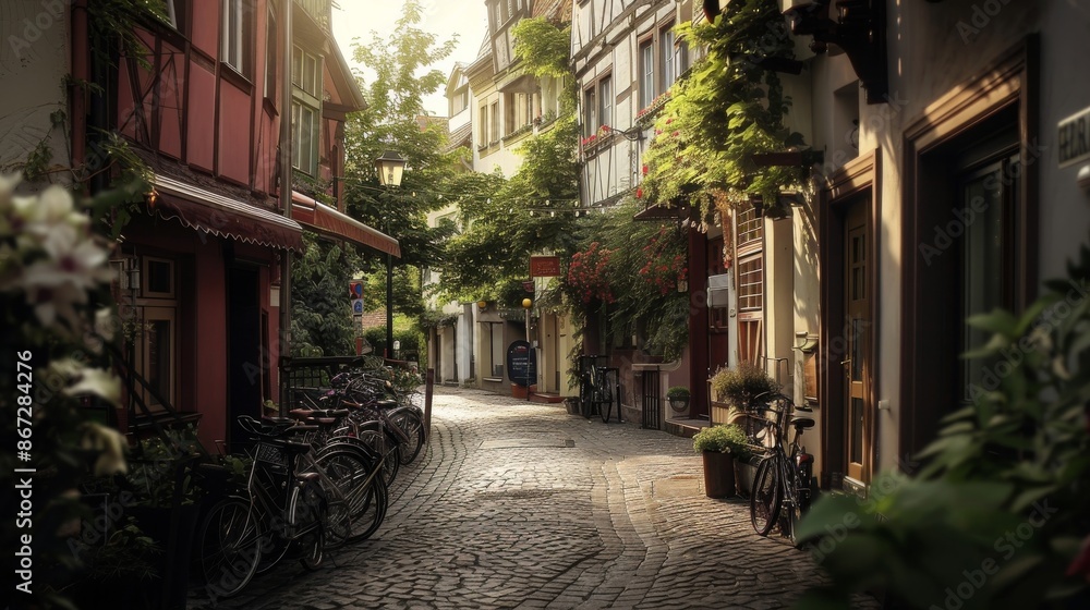 Fototapeta premium Cobblestone Alleyway in a European City