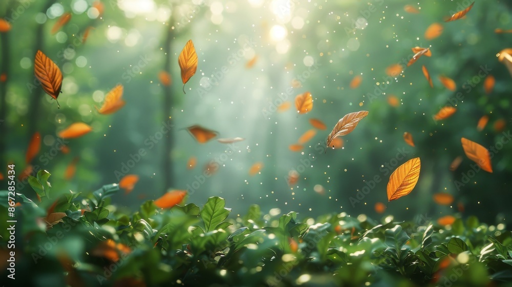 Falling Leaves in a Sunlit Forest Falling Leaves in a Sunlit Forest