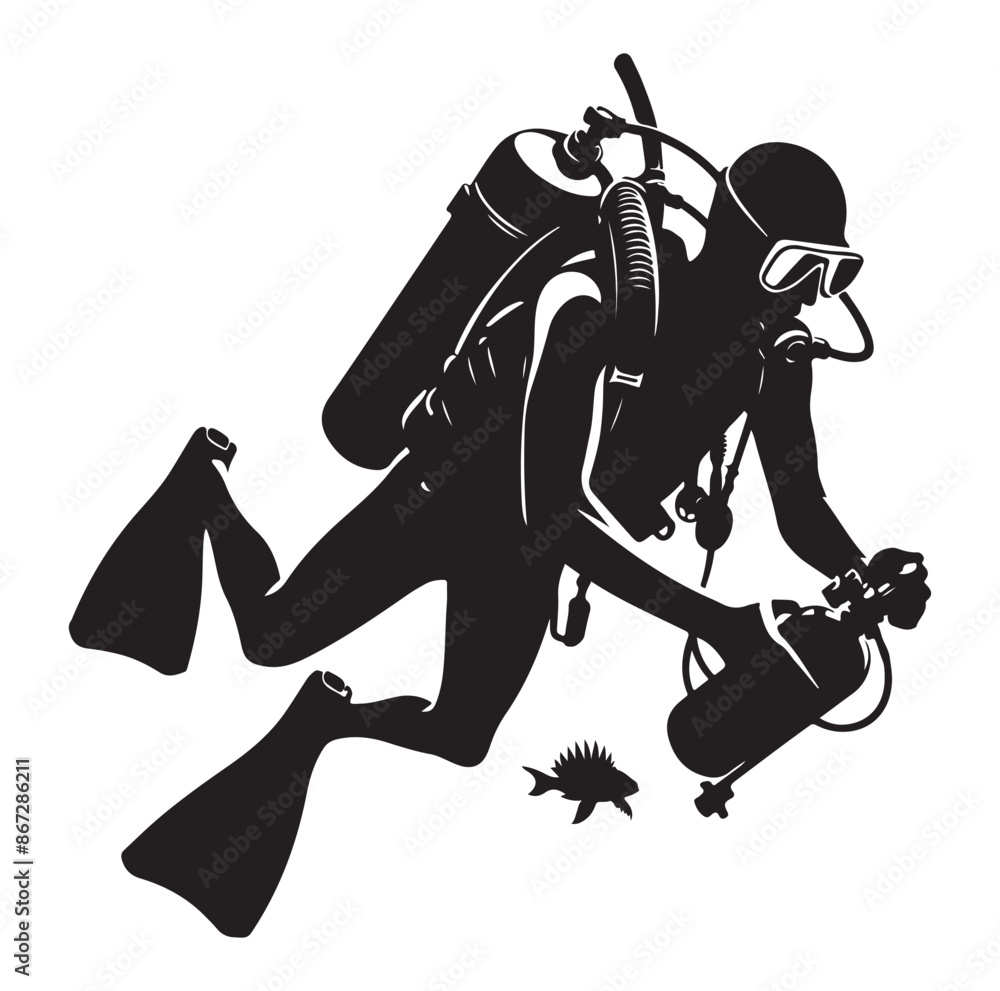 A vector Scuba diving silhouette vector isolated on white background. A vector Scuba diving silhouette vector isolated on white background.