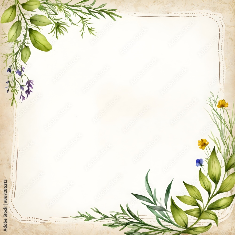 Naklejka premium Design Vorlage Rahmen mit Freifläche für Text Kräuter und Blüten