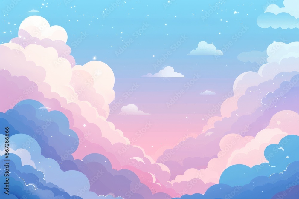 Pastel Sky with Fluffy Clouds and Sparkling Stars Pastel Sky with Fluffy Clouds and Sparkling Stars