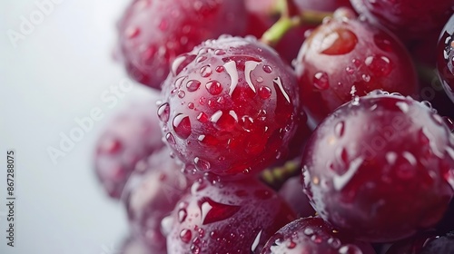 Close Up of Red Grapes With Water Droplets Realistic Image