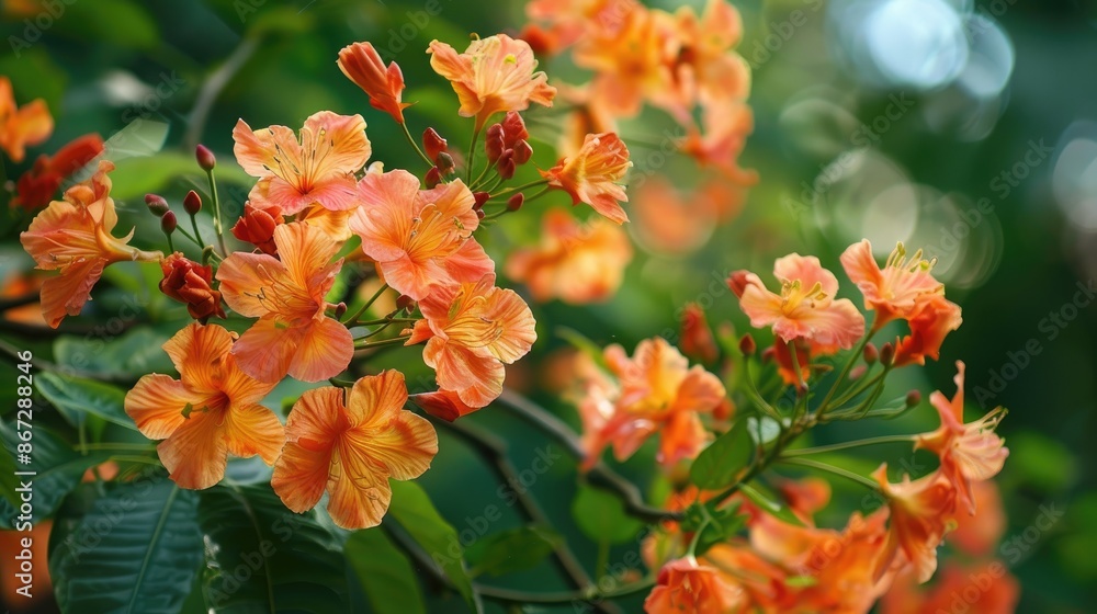Close up of orange flowers on a tree in summer Close up of orange flowers on a tree in summer