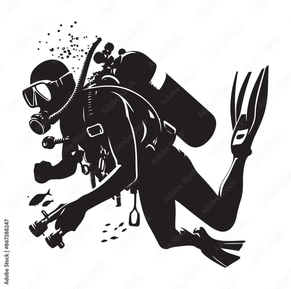 A vector Scuba diving silhouette vector isolated on white background. A vector Scuba diving silhouette vector isolated on white background.