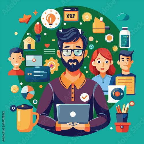 Remote work freelance vector illustration working