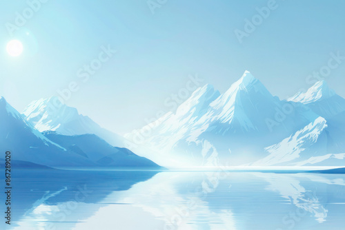 Serene Mountain Landscape with Calm Lake and Snow-Capped Peaks