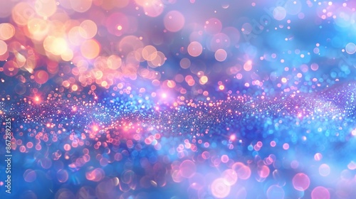 Enchanted Luminescence: Abstract Bright Glitter Blue and Pink-Purple Bokeh Background