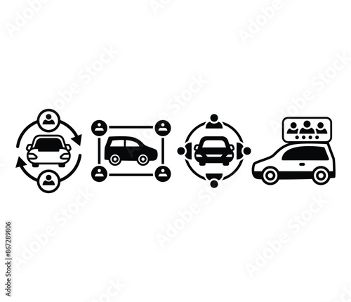 carsharing drive service icon symbol sign vector design black white color illustration collection set isolated