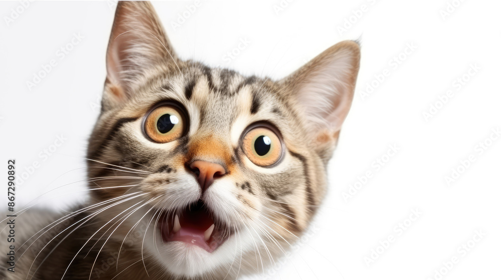 Portrait of a funny surprised cat, closeup, isolated on transparent background, png, generative ai Portrait of a funny surprised cat, closeup, isolated on transparent background, png, generative ai