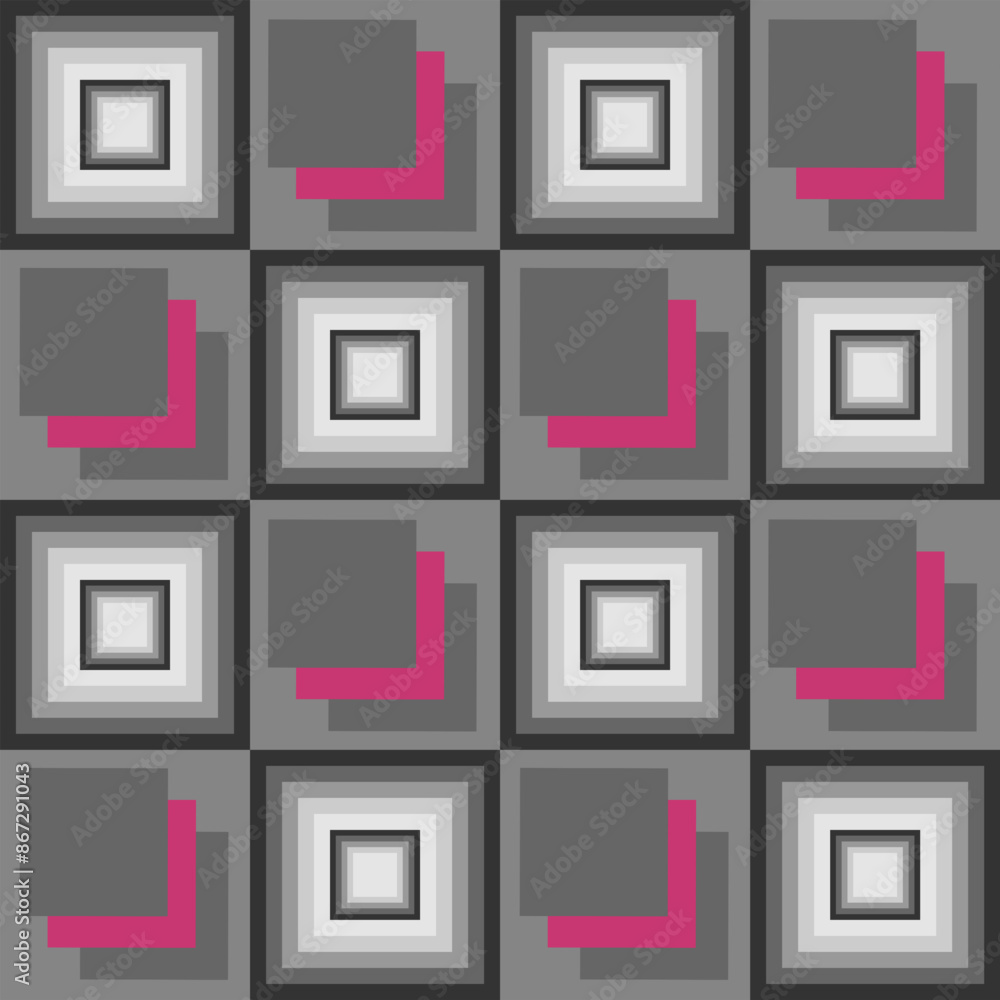 seamless pattern with black grey pink and white square on grey background for cloth pattern , floor tiles,wallpaper ,curtain,tiles pattern, home decorating design