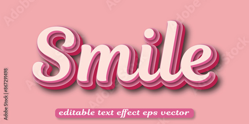 Smile pink color editable 3d text effect eps vector