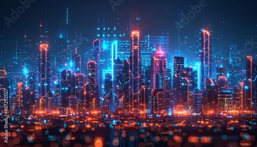 Wallpaper Mural Big data in smart cities, digital data analysis, holographic interface, futuristic urban landscape, high detail, realistic illustration, neon elements, modern technology Torontodigital.ca