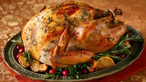 Golden Roasted Turkey With Cranberry Garnish 