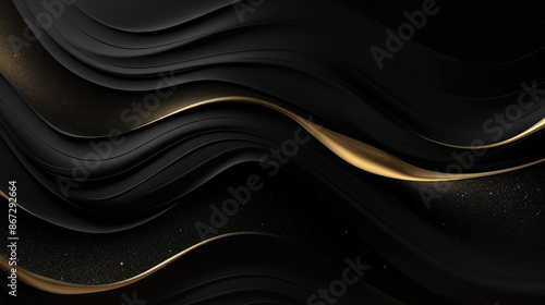 Abstract luxury swirling black gold background. Gold liquid paint background. Gold waves abstract background texture., generative ai