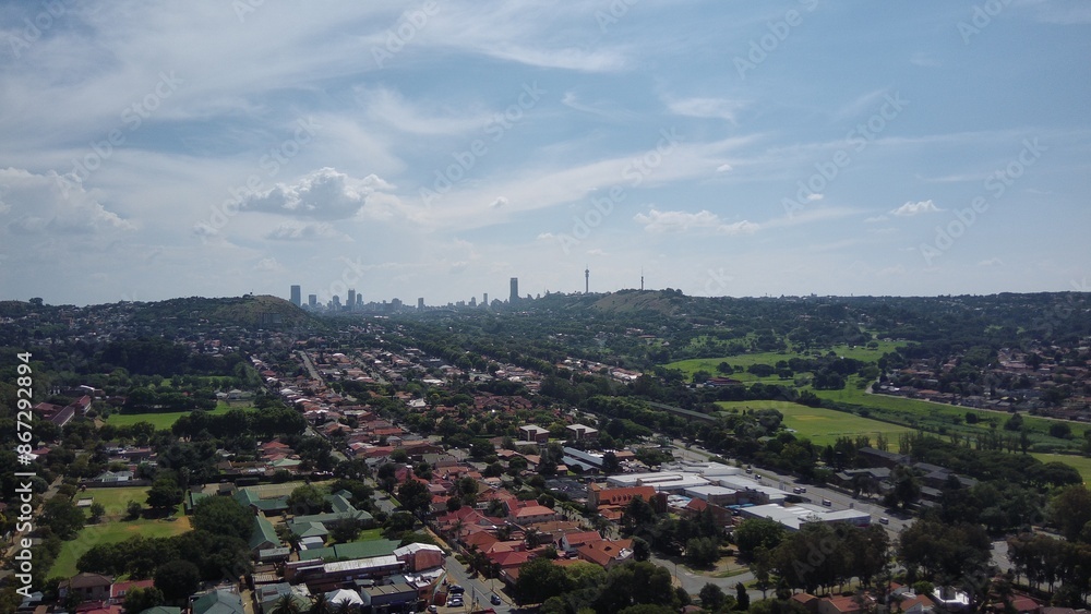 Fototapeta premium Kensington Suburbs and Johannesburg Central Skyline, 12MP