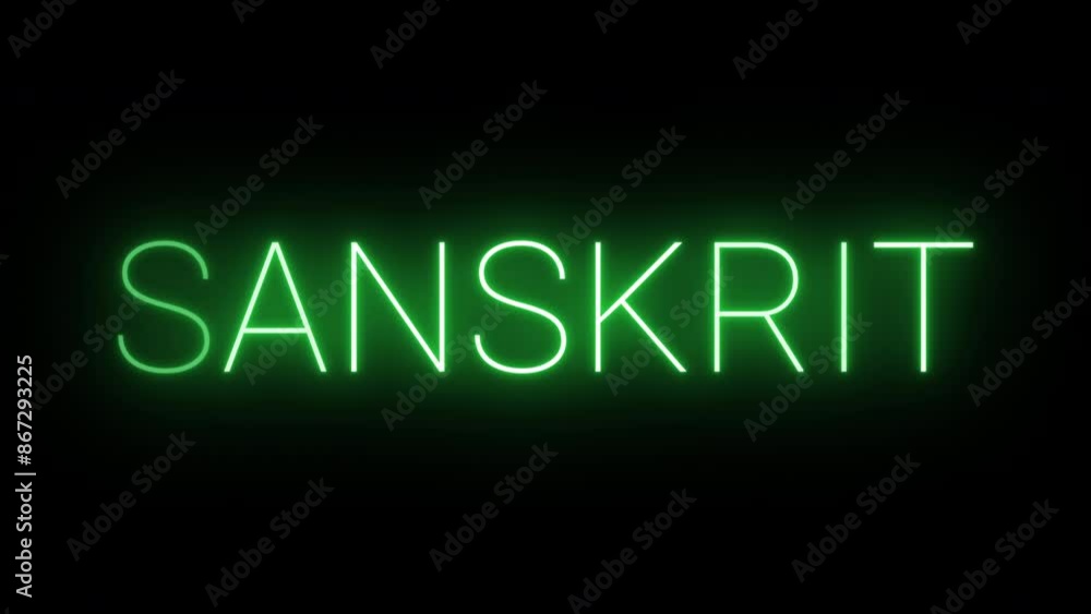 Flickering neon green glowing Sanskrit text animated on black background Flickering neon green glowing Sanskrit text animated on black background