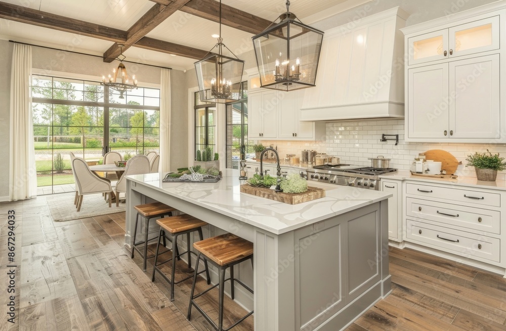 Modern Farmhouse Kitchen with Island and Natural Light Modern Farmhouse Kitchen with Island and Natural Light