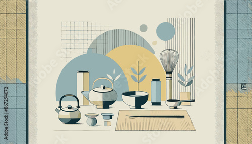 Concept of Japanese Tea Ceremony Image.
Vector illustration.