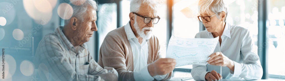 A financial planner discussing long-term goals with clients, documentary photography style A financial planner discussing long-term goals with clients, documentary photography style