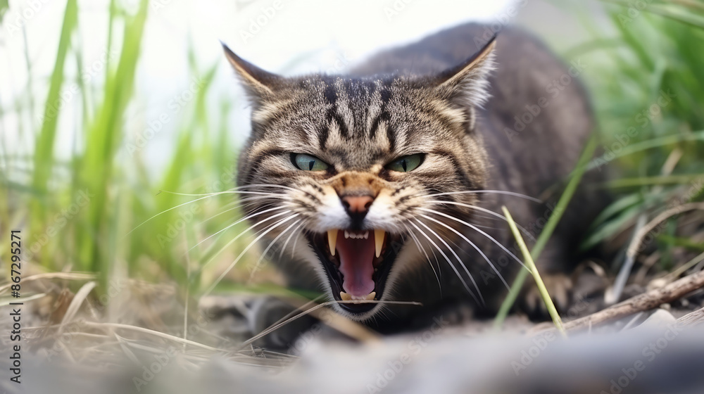 Angry aggressive cat closeup. The cat growls., generative ai Angry aggressive cat closeup. The cat growls., generative ai