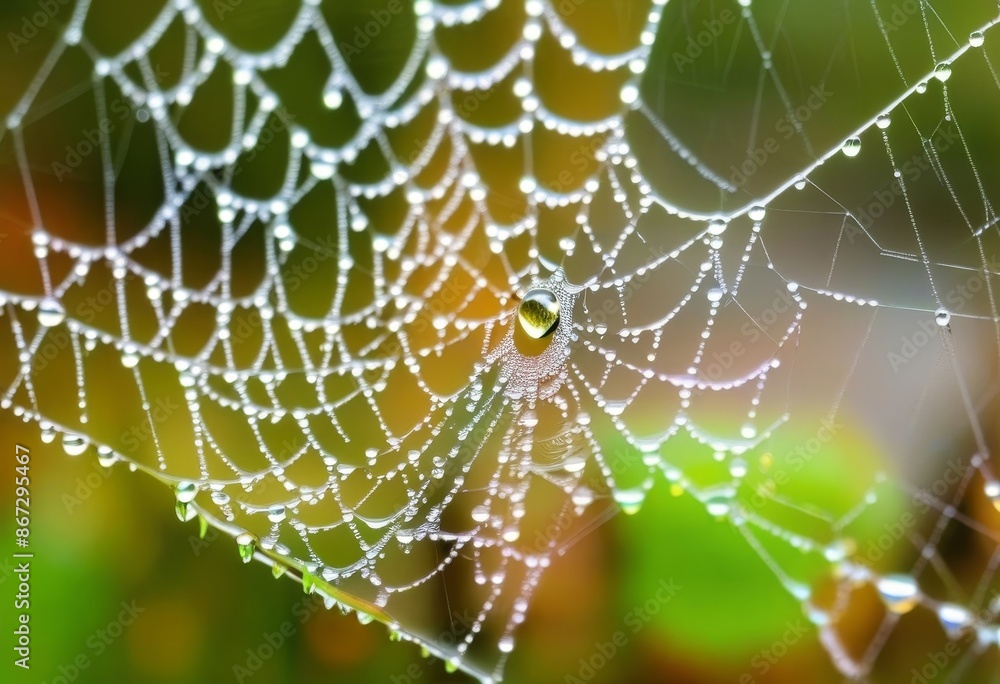 A spider web with rain droplets hanging from it A spider web with rain droplets hanging from it