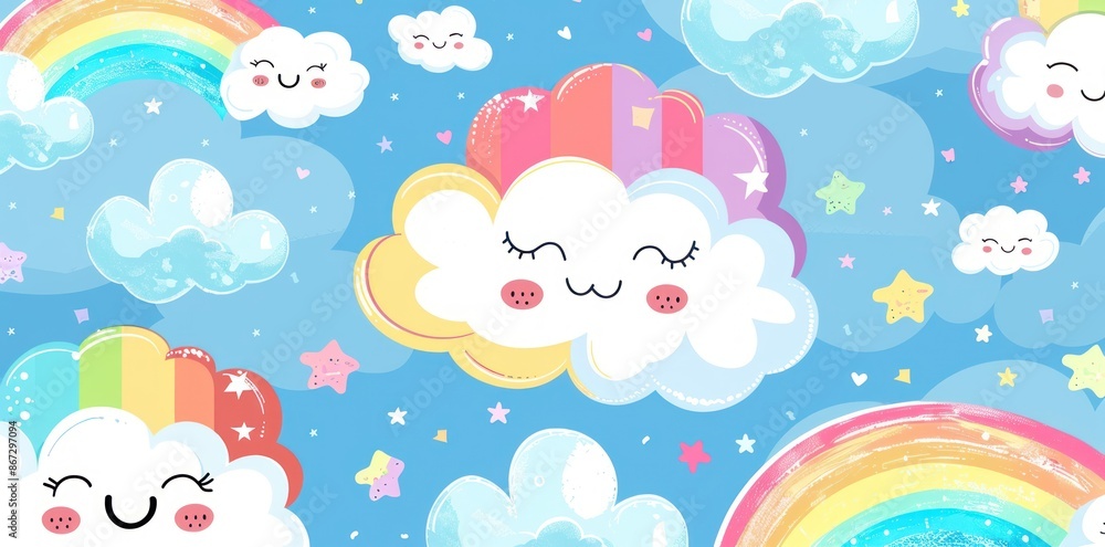 Rainbow and Clouds with Stars and Hearts