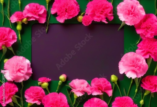 Wallpaper Mural A frame made of pink carnations against a dark green background Torontodigital.ca