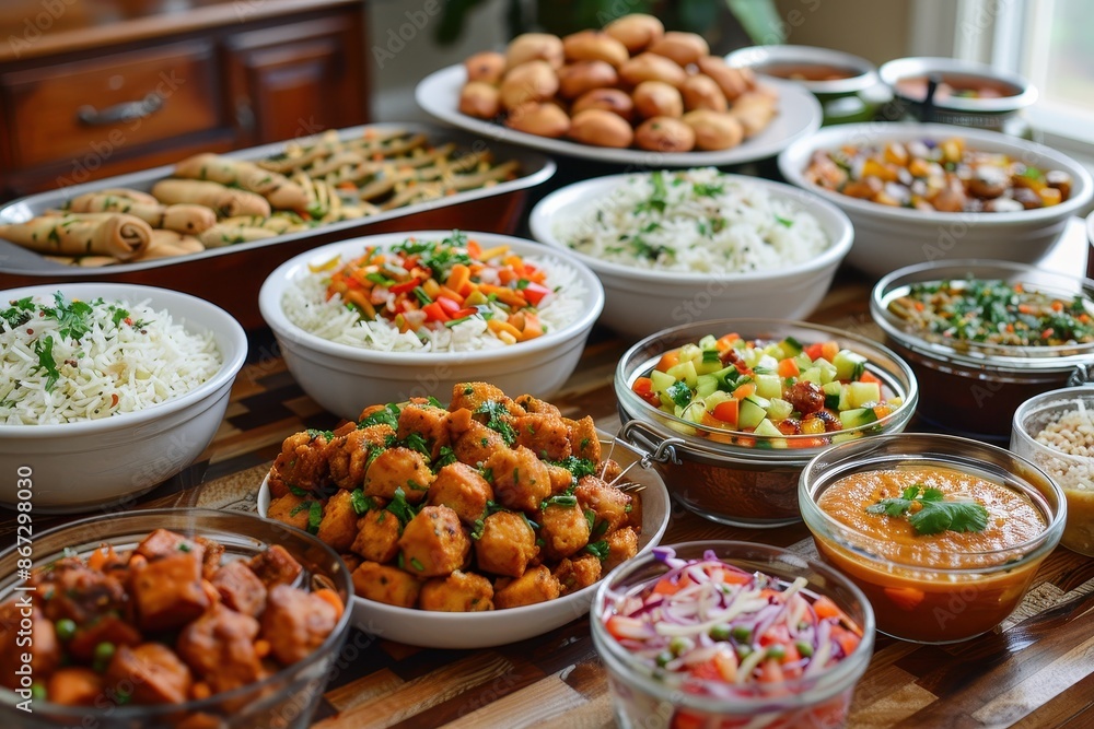 A Diverse Spread of Indian Cuisine on a Wooden Table A Diverse Spread of Indian Cuisine on a Wooden Table