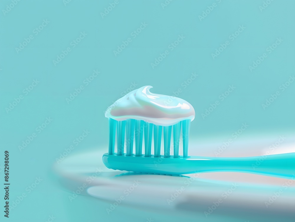 A close-up of a blue toothbrush with a dollop of white toothpaste. A close-up of a blue toothbrush with a dollop of white toothpaste.