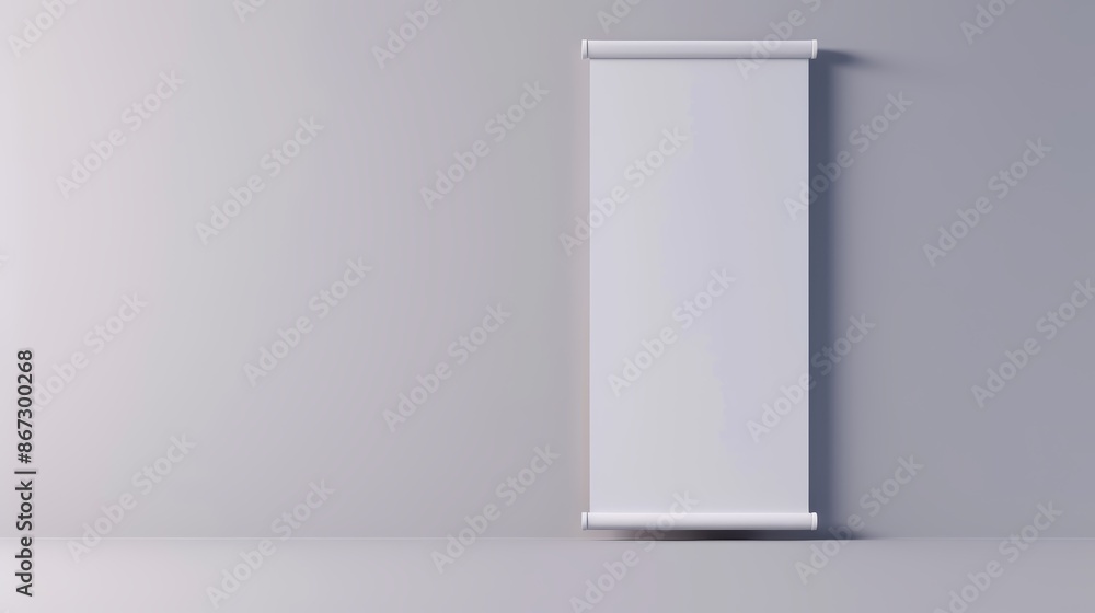 Portable booth stand with blank vertical roll-up banner, perfect for information display and promotion, modern realistic mockup Portable booth stand with blank vertical roll-up banner, perfect for information display and promotion, modern realistic mockup