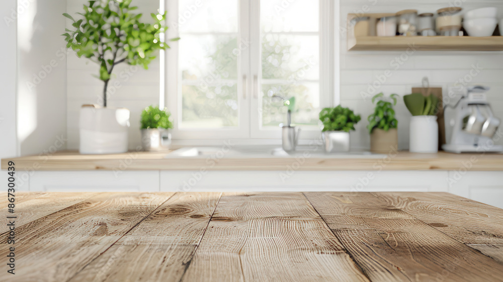 Cozy wooden kitchen counter with a blurred white background. Perfect for showcasing your dining or kitchen decor. Cozy wooden kitchen counter with a blurred white background. Perfect for showcasing your dining or kitchen decor.
