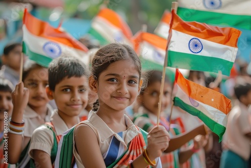 A Young Girl Smiling With an Indian Flag