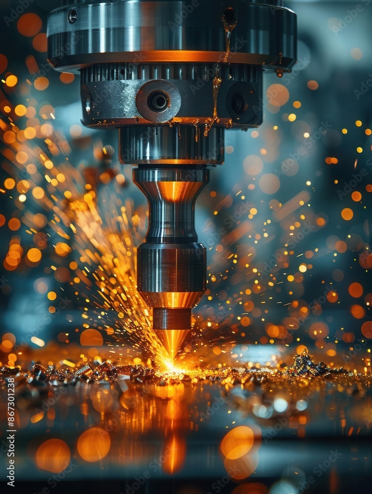 The super realistic CNC machining of stainless steel in a factory, detailed metal fabrication, bright sparks, advanced machinery, precision and intricate manufacturing process The super realistic CNC machining of stainless steel in a factory, detailed metal fabrication, bright sparks, advanced machinery, precision and intricate manufacturing process