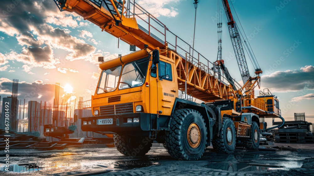 Mobile crane at the construction site.